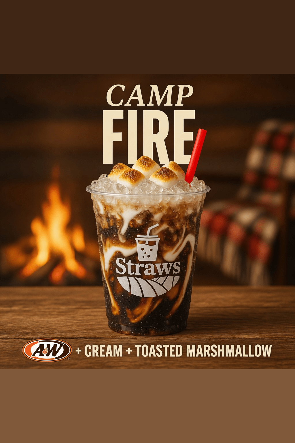 Camp Fire dirty soda — root beer with cream and toasted marshmallow at Straws Soda in Batesville, AR